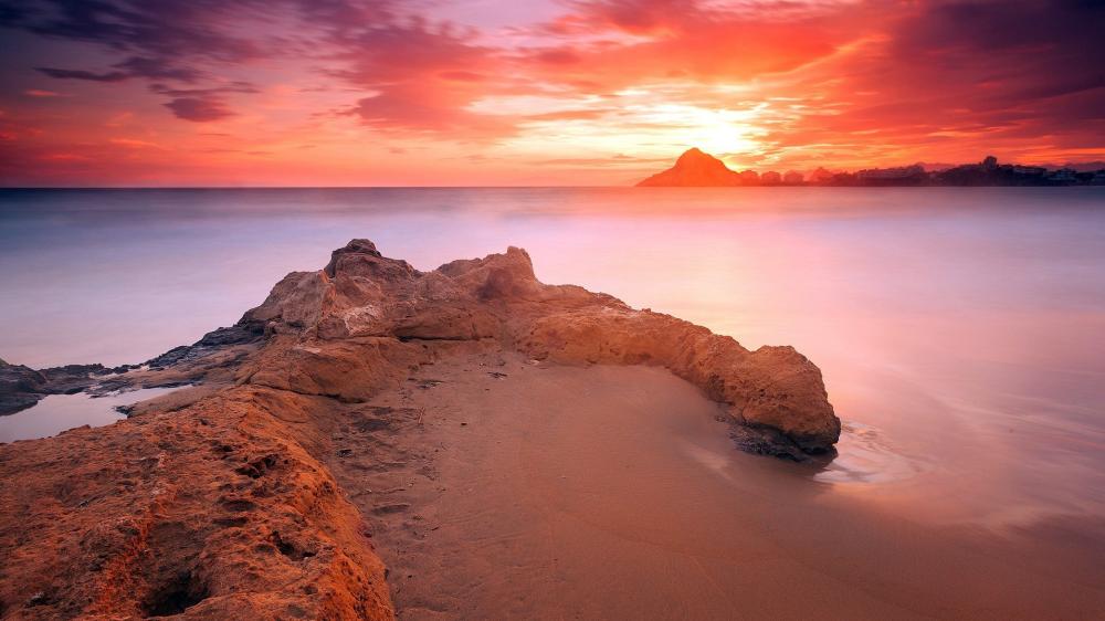 Fiery Coastline Sunset wallpaper