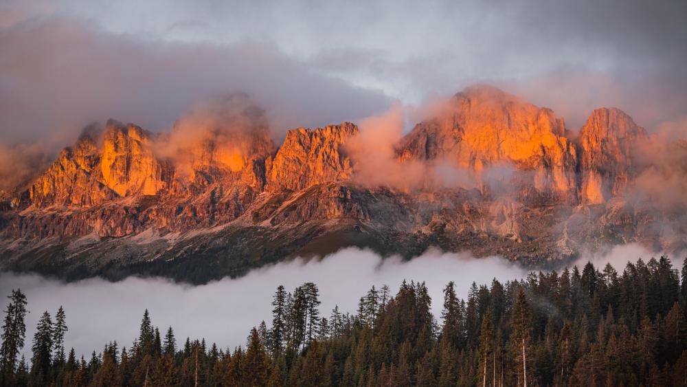 Alpine Firelight Over the Dolomites wallpaper