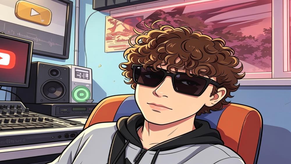 Cool Curly Haired Anime Gamer in Neon Room wallpaper