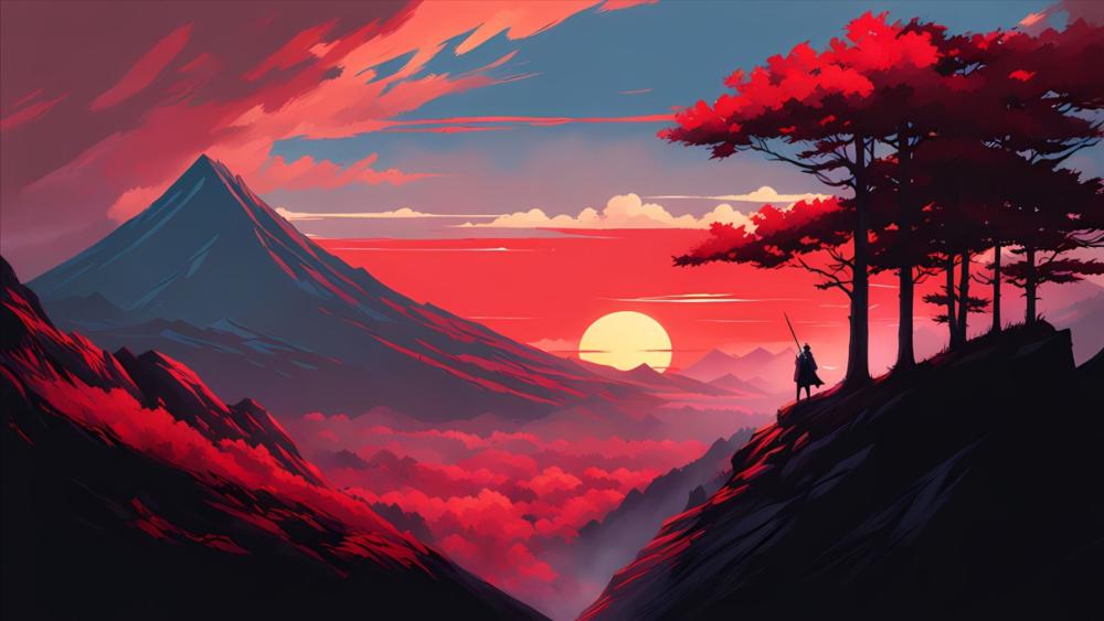 Crimson Horizon Lone Warrior wallpaper