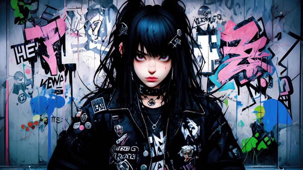 Gothic Rebel in Neon Shadows wallpaper