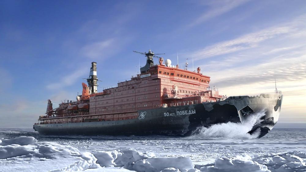 Powerful Icebreaker in the Arctic Light wallpaper