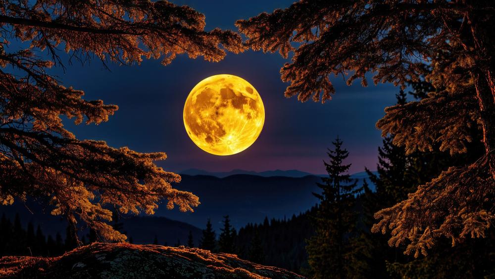 Golden Full Moon Over Silent Pines wallpaper