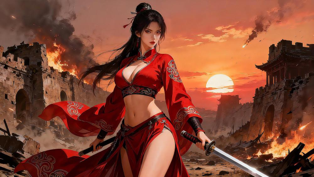 Fiery Red Warrior Princess wallpaper