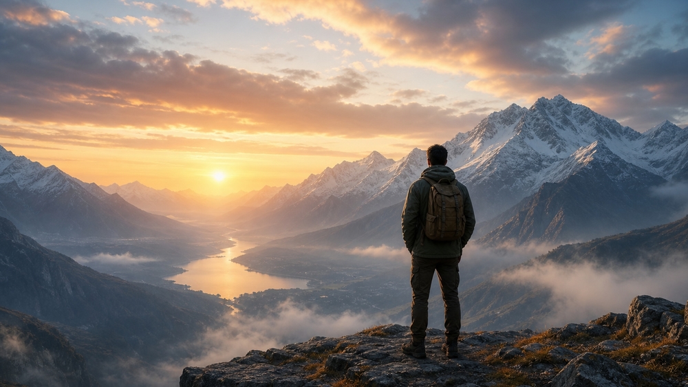 Mountain Trekking Sunrise Vista wallpaper