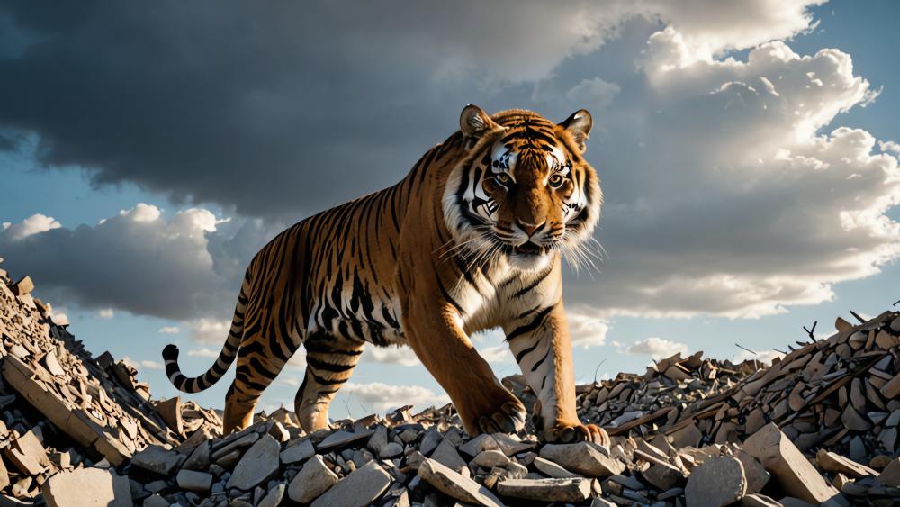 Majestic Tiger on Rocky Terrain wallpaper