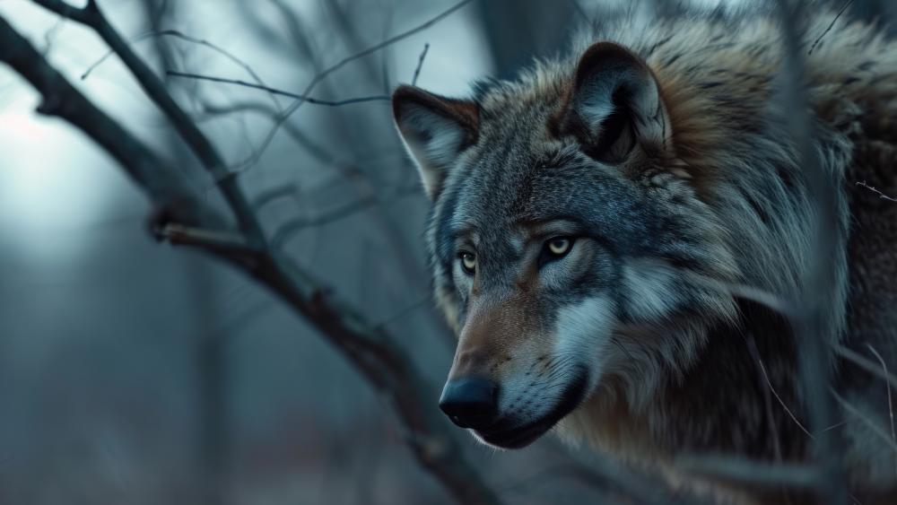 Mystic Wolf in Twilight Forest wallpaper