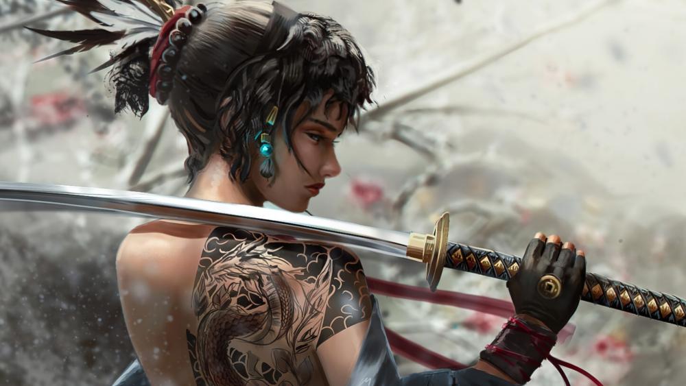 Tattooed Samurai Blade Queen wallpaper