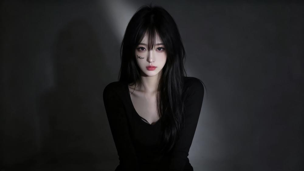 Moody Gothic Portrait of an Oriental Girl wallpaper