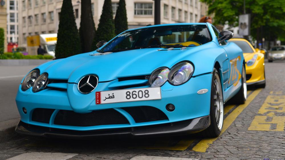 Blue Mercedes SLR Street Presence wallpaper