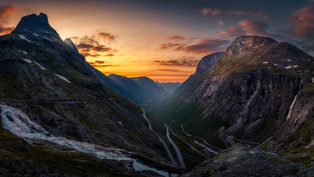 Trollstigen Sunset Over Norway Mountain Pass wallpaper