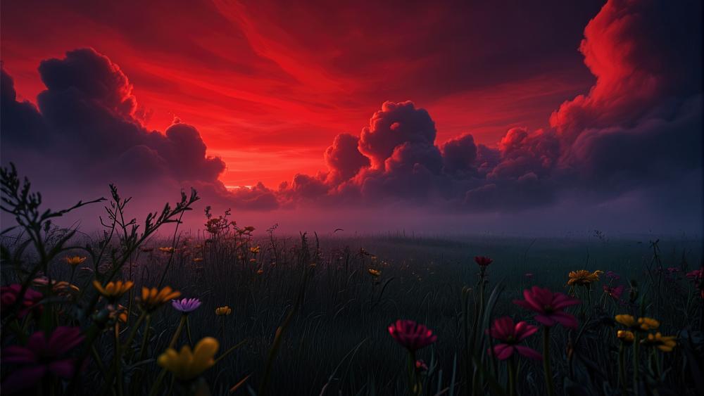 Dreamlike Twilight Wildflower Meadow wallpaper