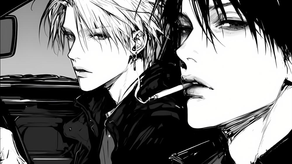 Monochrome Anime Smoke Boys wallpaper
