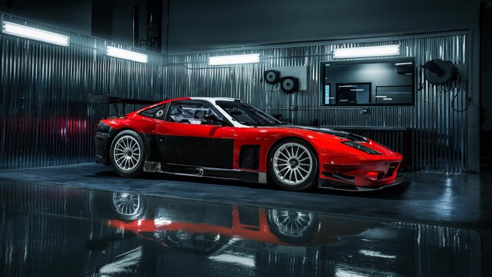 Ferrari 575 GTC in Neon Garage wallpaper
