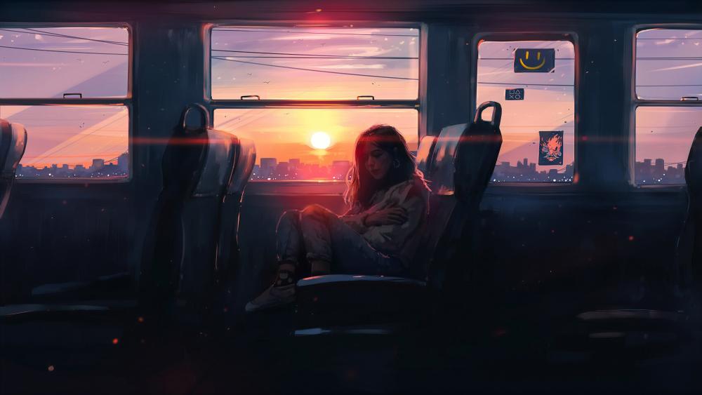Sunset Solitude on the Last Train wallpaper