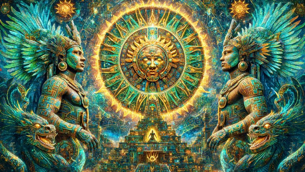 Aztec Sun Spirits wallpaper