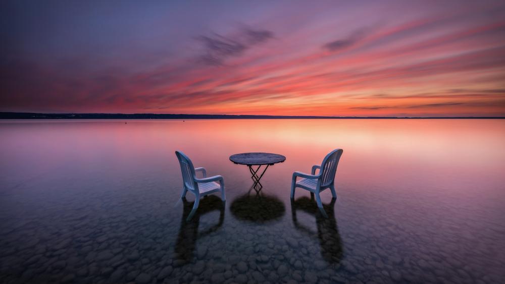 Twilight Lakeside Retreat wallpaper