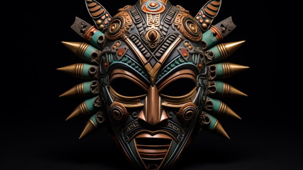 Ancient Tribal Mask of Shadowed Rituals wallpaper