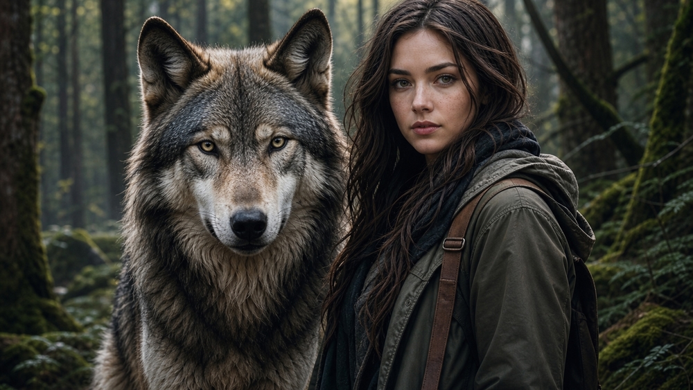 Forest Guardian and the Giant Wolf wallpaper