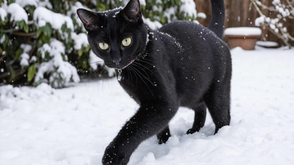 Snowy Black Cat wallpaper
