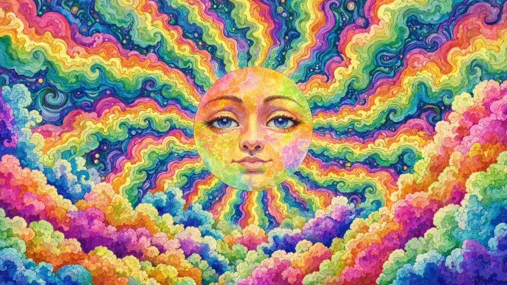 Rainbow Cosmic Sunburst wallpaper
