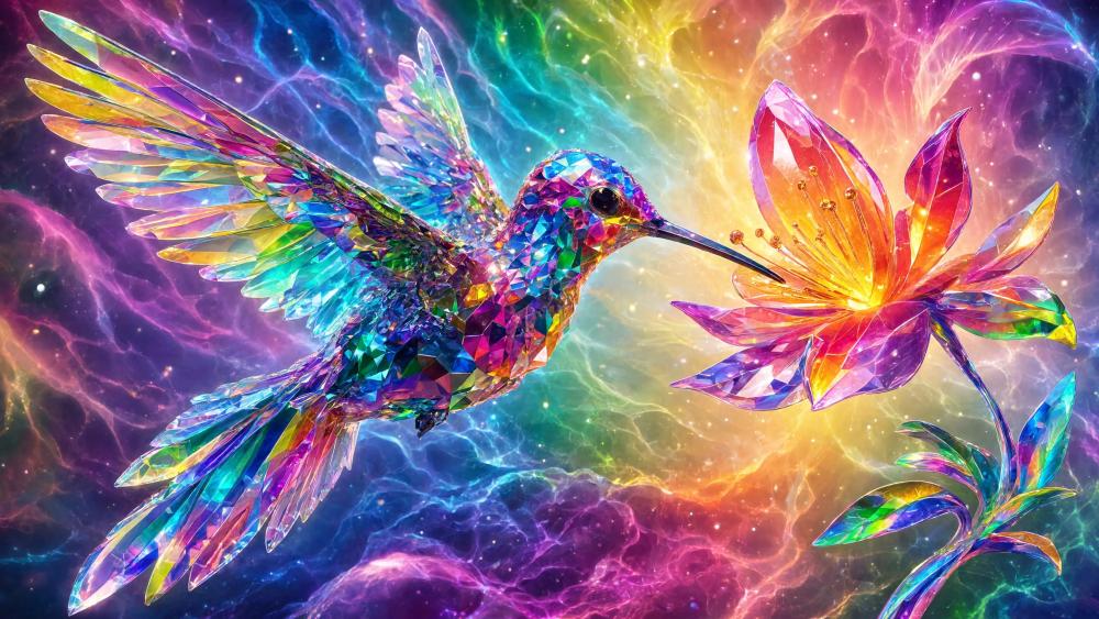 Prismatic Hummingbird Bloom wallpaper