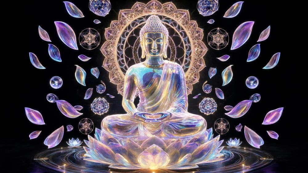 Luminous Holographic Buddha Serenity wallpaper