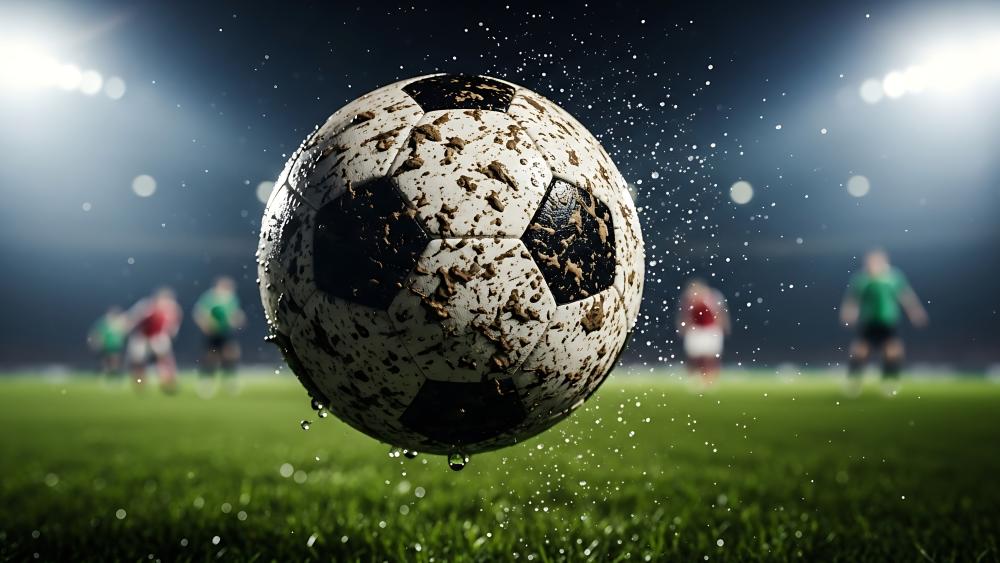 Dramatic Soccer Ball Under Stadium Lights wallpaper