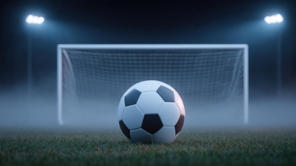 Misty Soccer Goal Under Stadium Lights wallpaper
