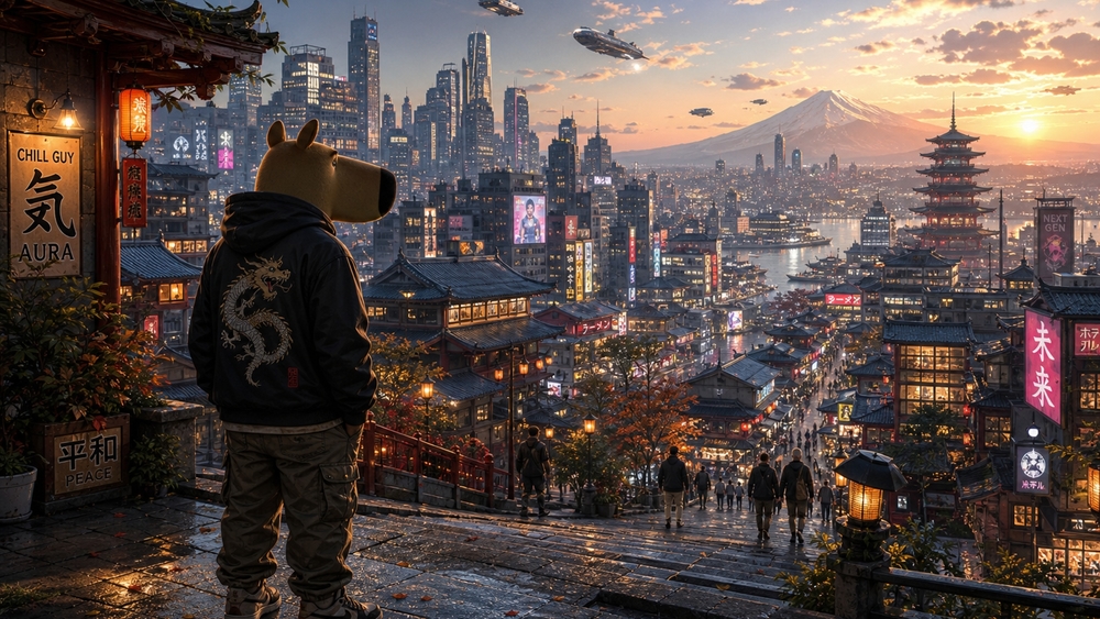 Cyberpunk Dragon City Sunset wallpaper