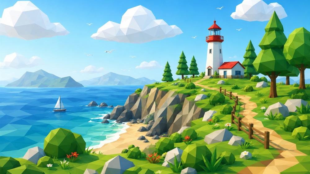 Low Poly Lighthouse Paradise wallpaper
