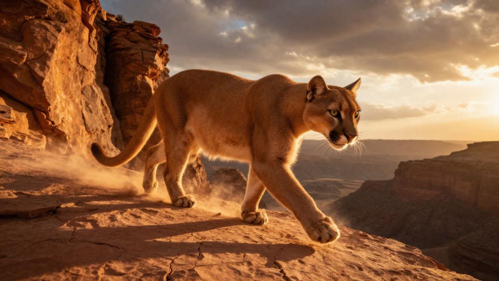 Golden Cougar on Canyon Cliff wallpaper
