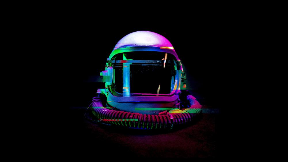 Glitch Neon Astronaut Helmet wallpaper