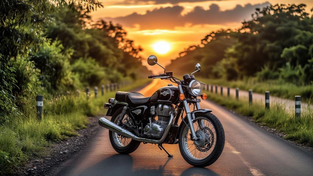 Classic Motorcycle at Sunset wallpaper