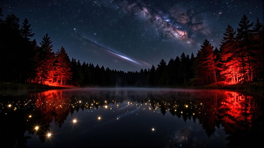 Starlit Forest Lake Glow wallpaper