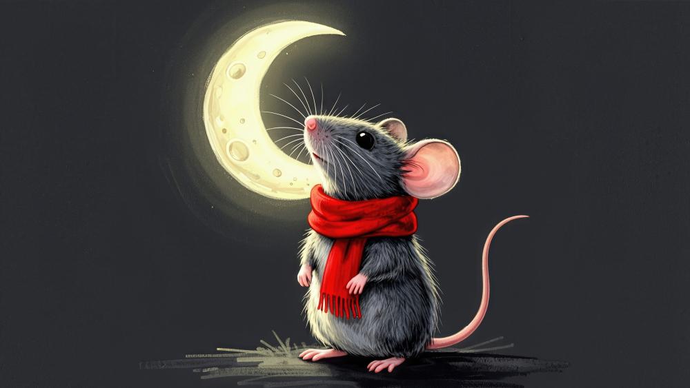 Moonlit Mouse in a Red Scarf wallpaper