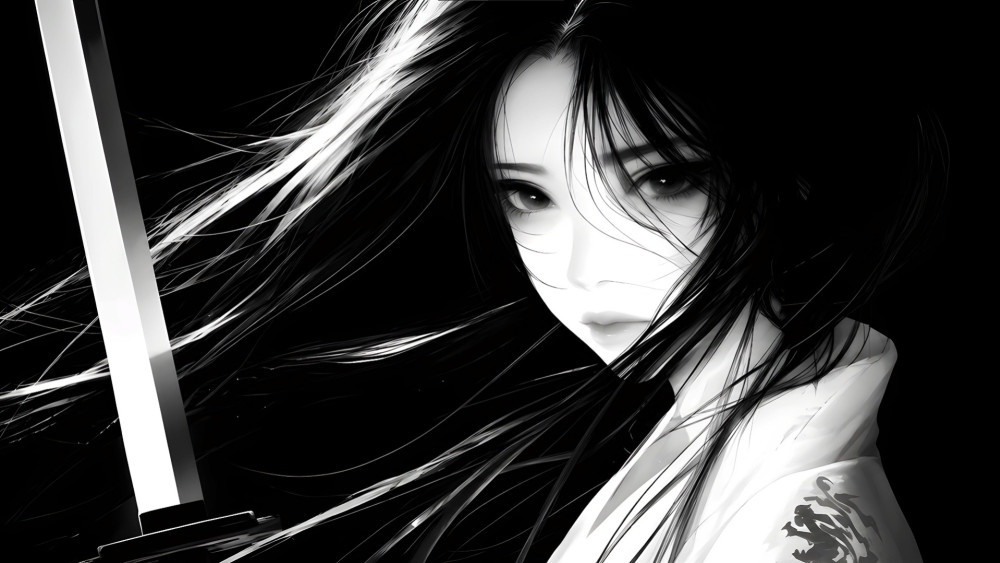 Silent Samurai Girl with Katana wallpaper