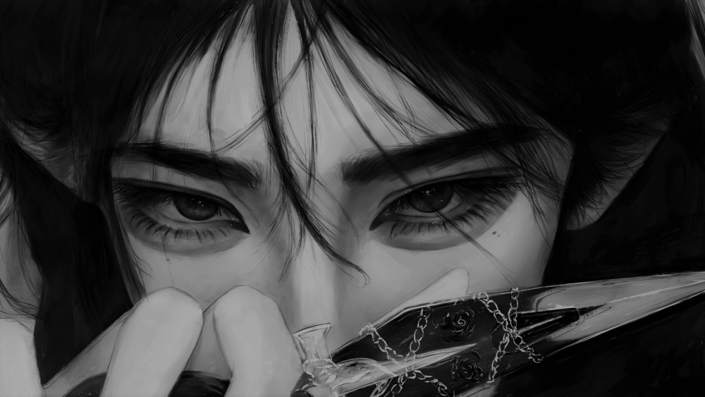 Shadowed Eyes of a Dark Anime Warrior wallpaper