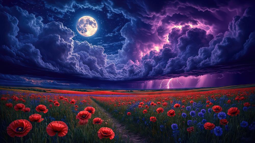 Moonlit Poppy Stormscape wallpaper