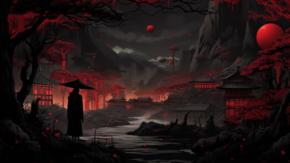 Crimson Whisper of the Hidden Village wallpaper
