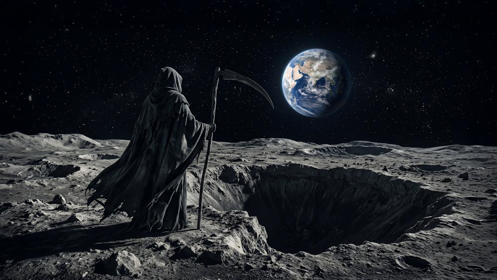 Grim Reaper Over Earth and Moon wallpaper