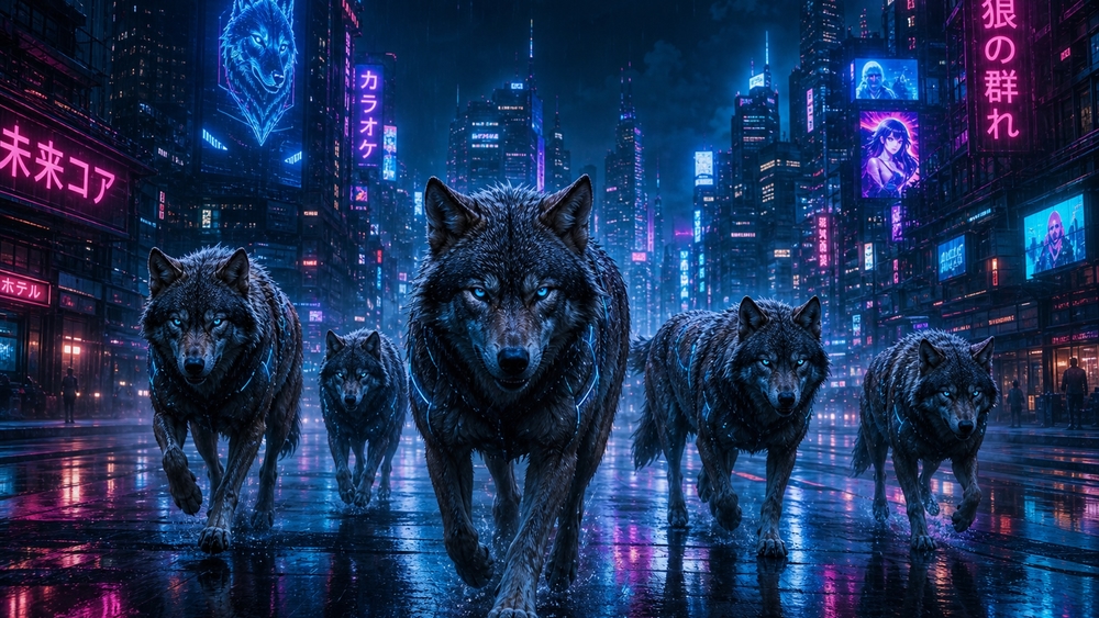 Neon Wolfpack Dawn wallpaper