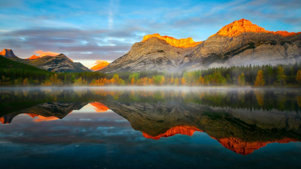 Golden Alpine Dawn over Wedge Pond wallpaper