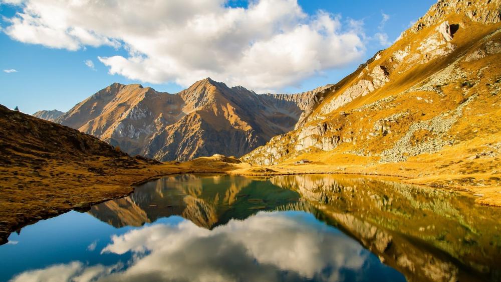 Golden Alpine Mirror at Lago di Bos wallpaper