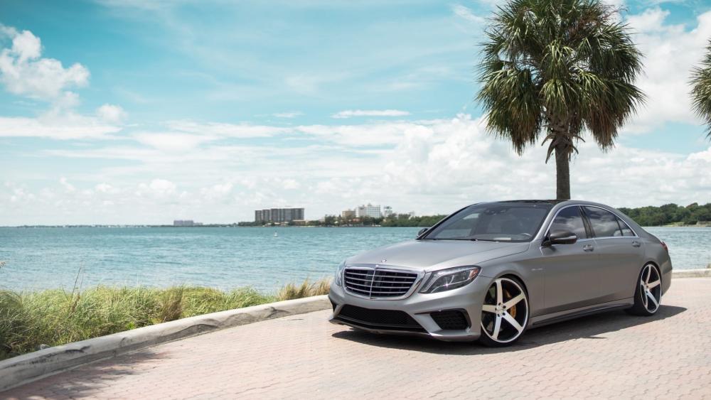 Luxury Mercedes by the Waterfront wallpaper