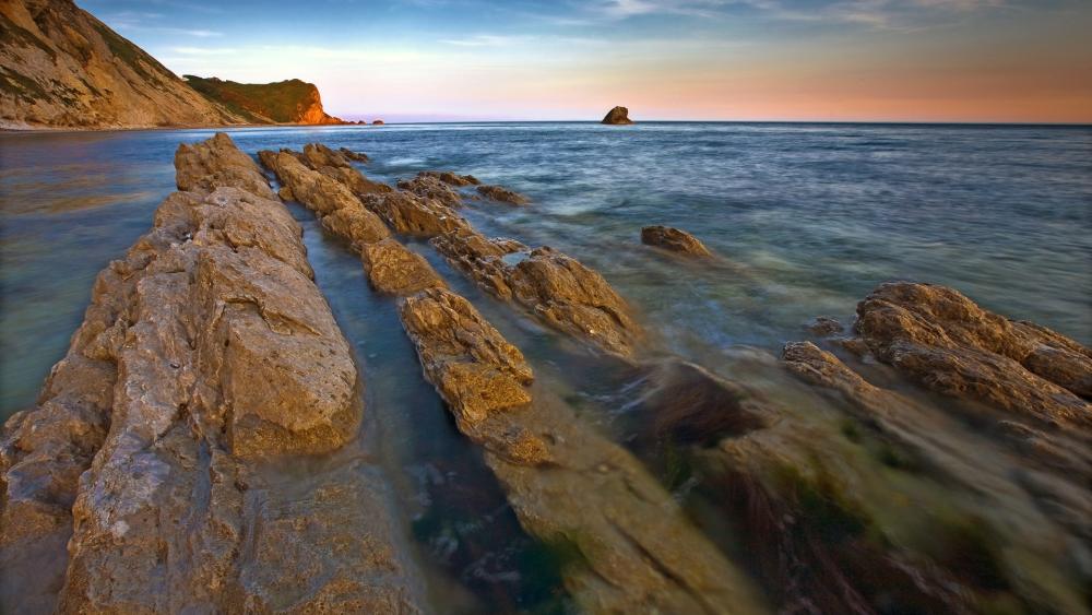 Sunset Rocks at Lulworth Cove wallpaper
