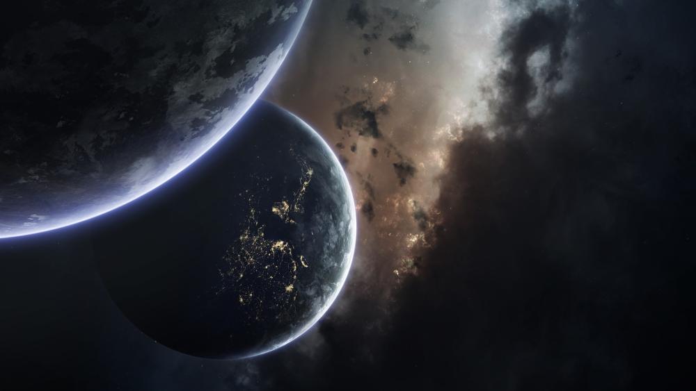 Twin Worlds in Deep Space wallpaper
