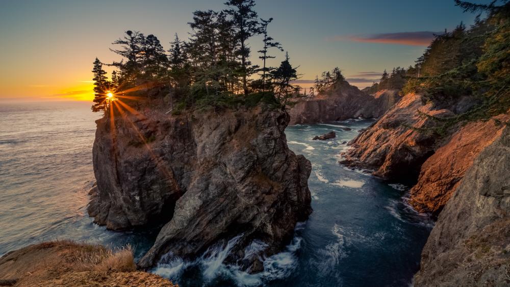 Sunset Over Natural Bridges Coastline wallpaper
