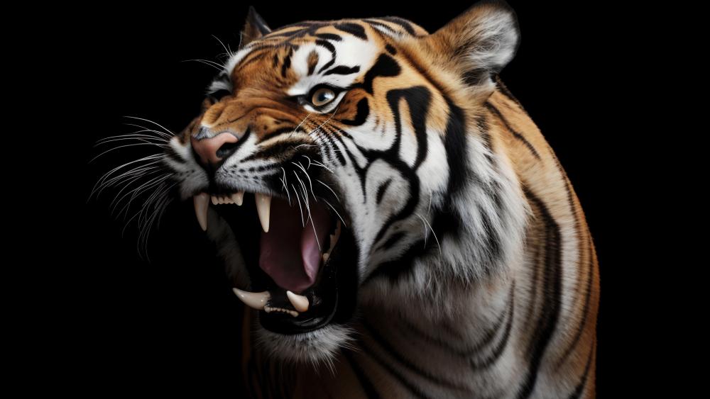 Ferocious Tiger Roar in the Dark wallpaper