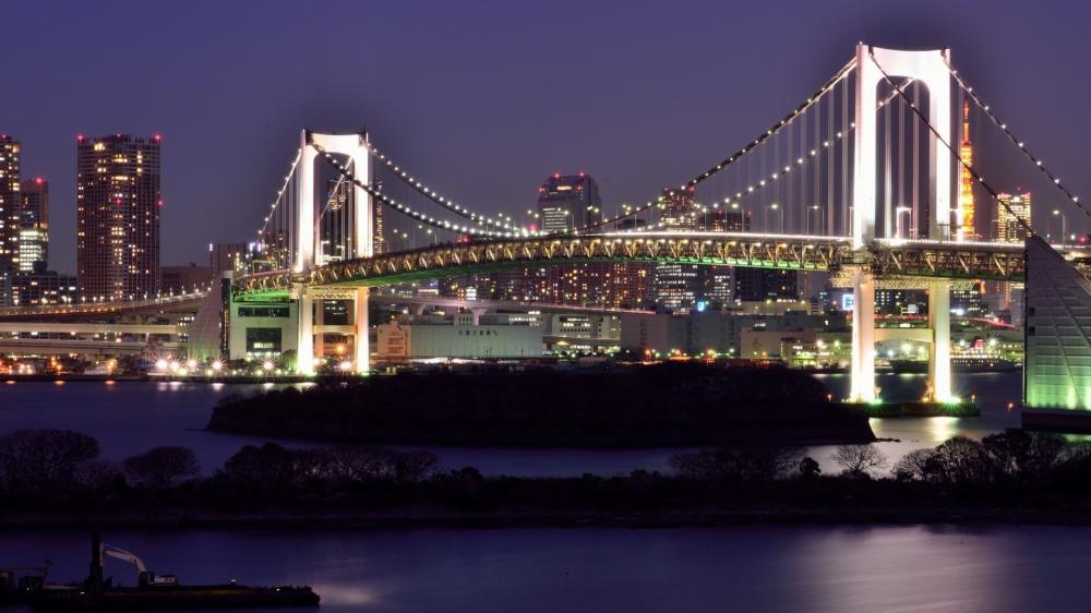 Rainbow Bridge Glowing Over Tokyo Bay wallpaper